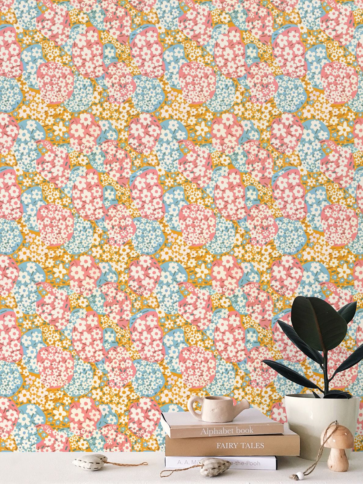 Flower Clouds Repeat Pattern Wallpaper