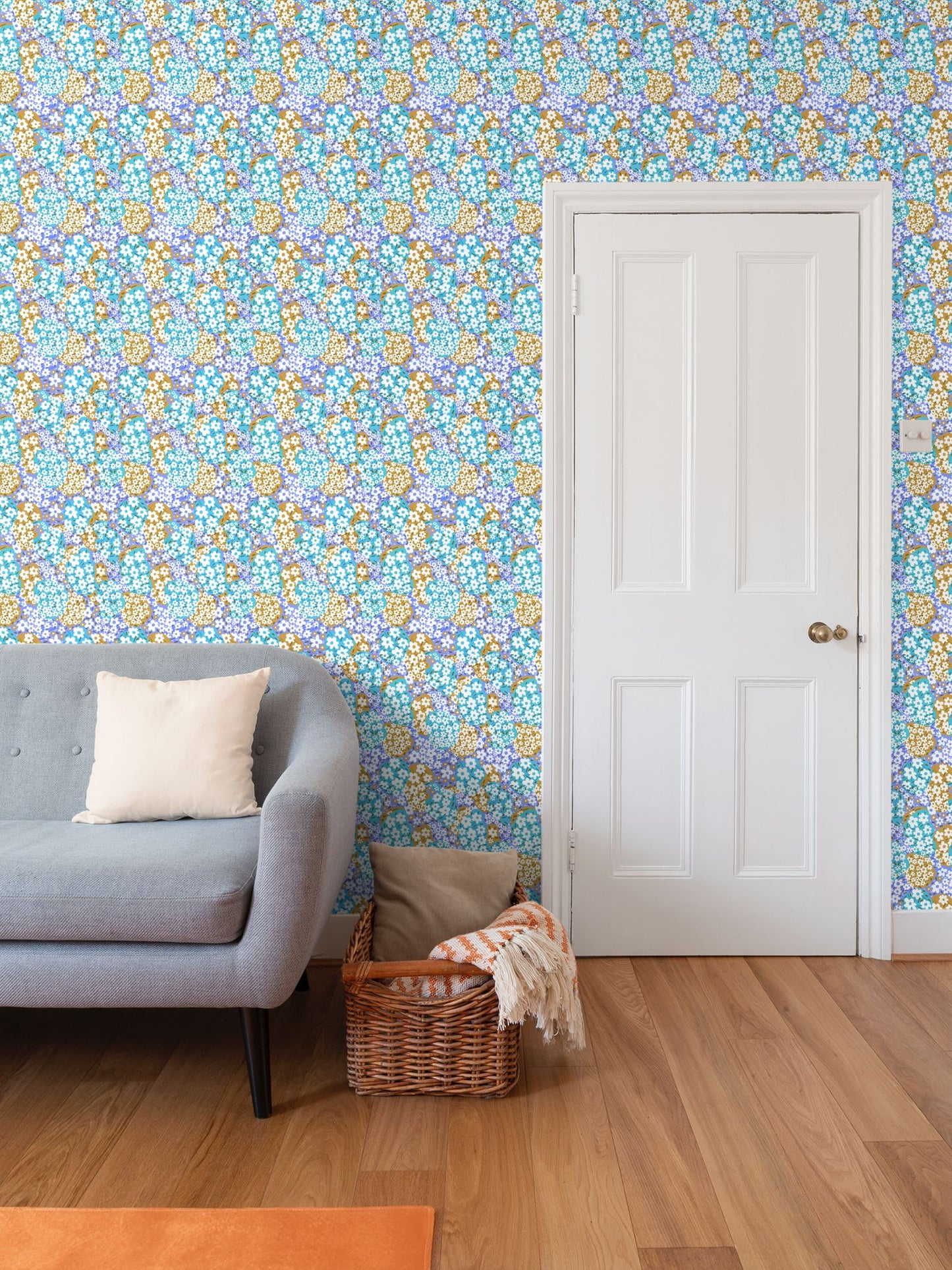 Flower Clouds Repeat Pattern Wallpaper