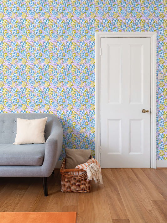 Flower Clouds Repeat Pattern Wallpaper