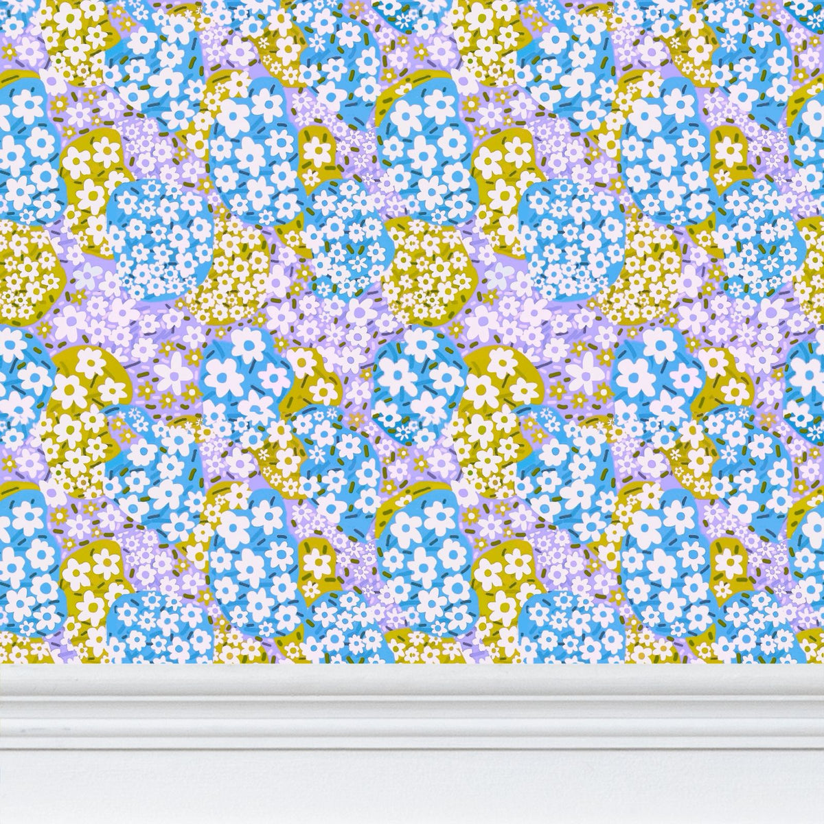 Flower Clouds Repeat Pattern Wallpaper