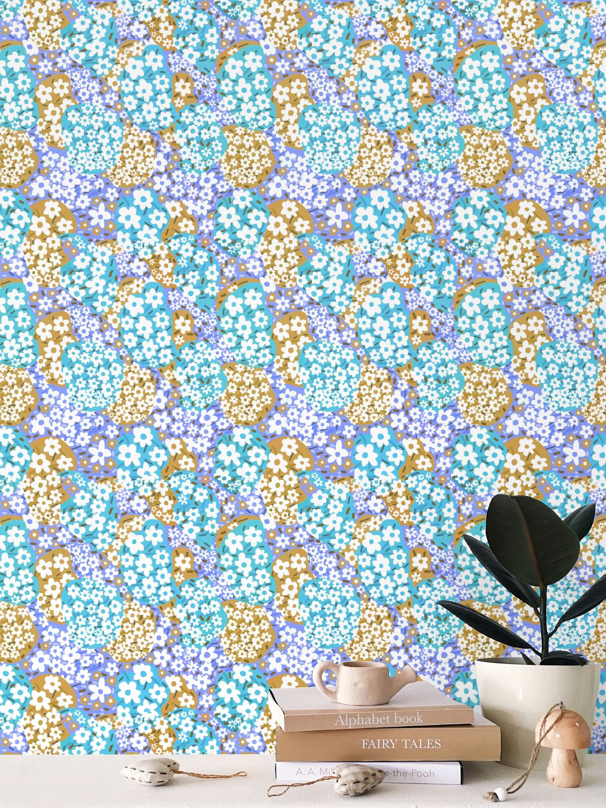 Flower Clouds Repeat Pattern Wallpaper