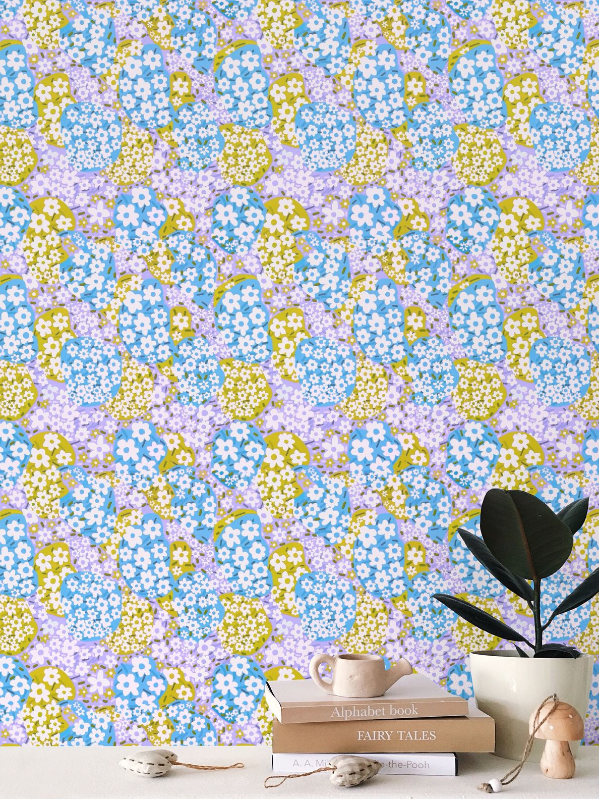 Flower Clouds Repeat Pattern Wallpaper