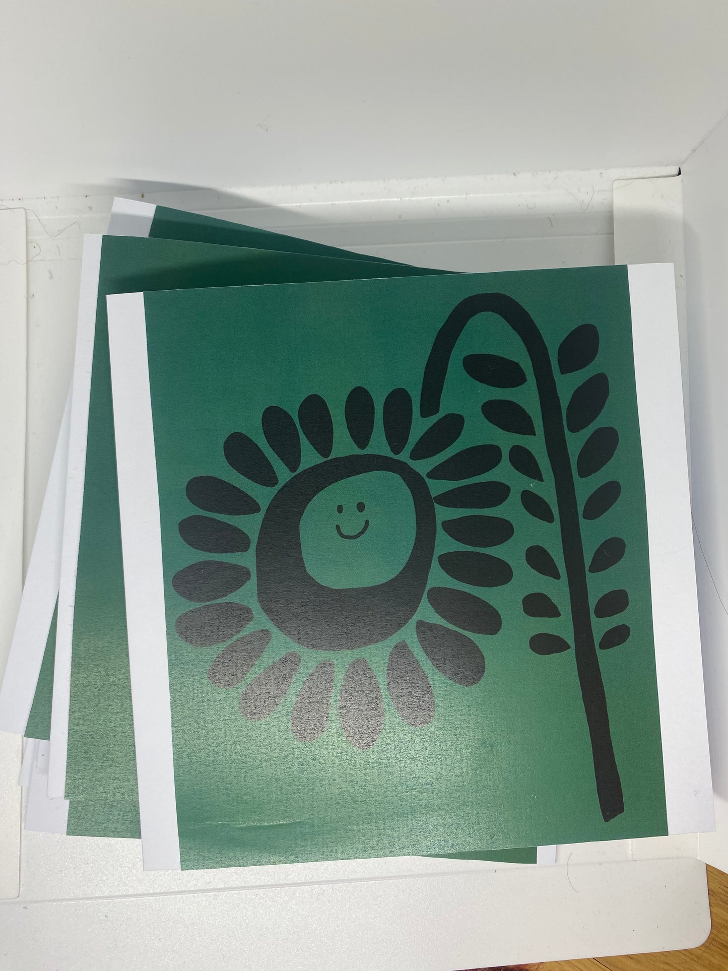 Grass green Flower Set of 4 Square Cards with envelopes cards measure 15 cm x 15 cm