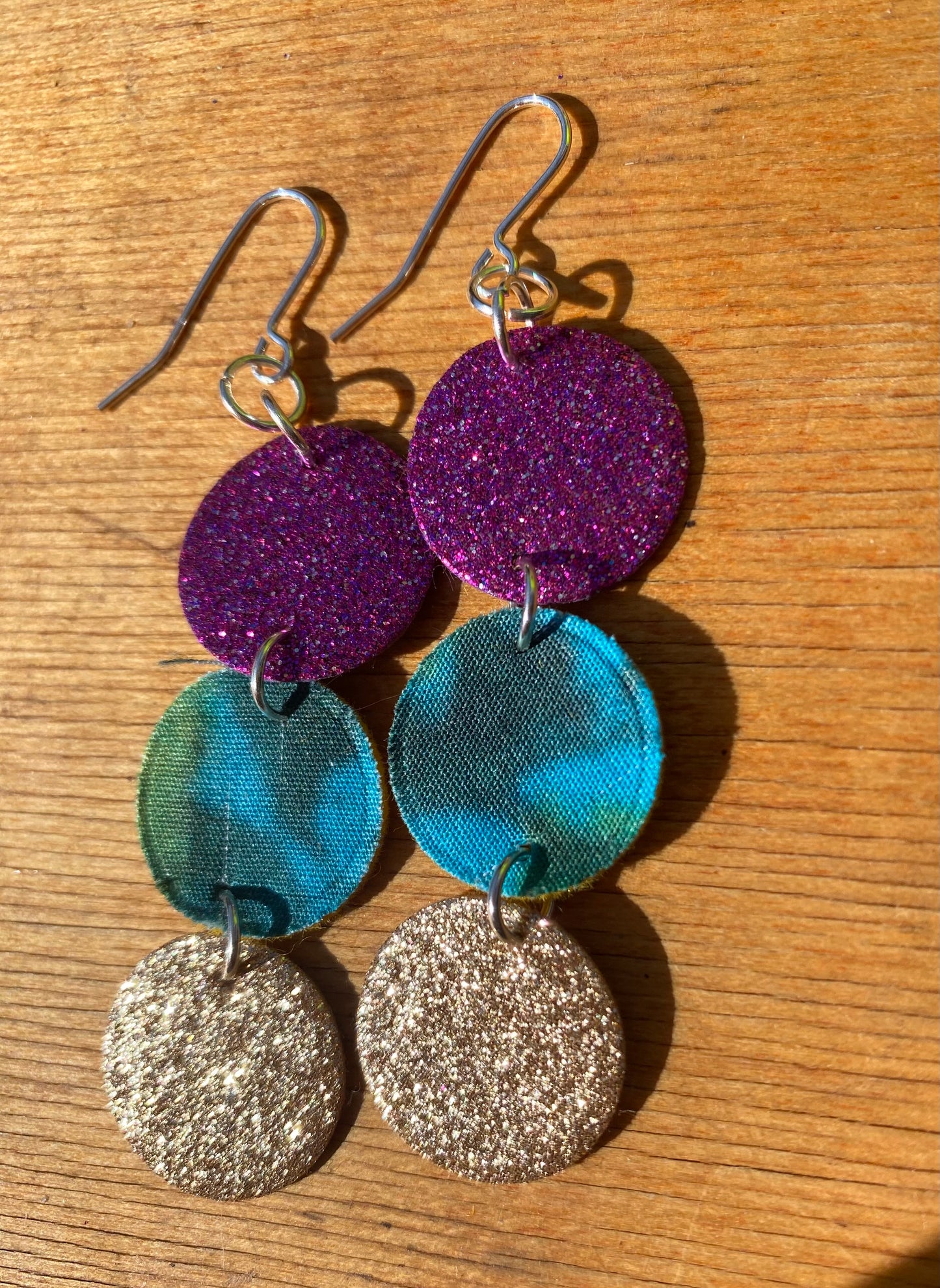 Sparkle and Teal Fabric Earrings