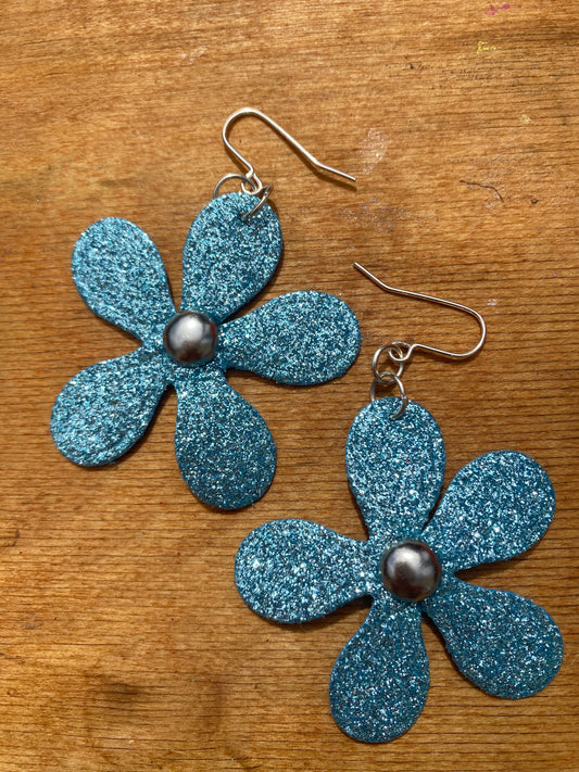 Funky Glitter Felt flower Earrings