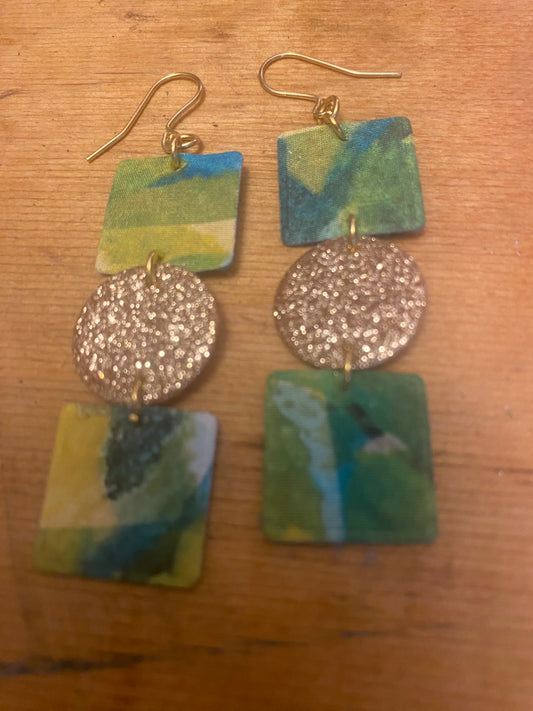 Watercolour shapes and glitter earrings