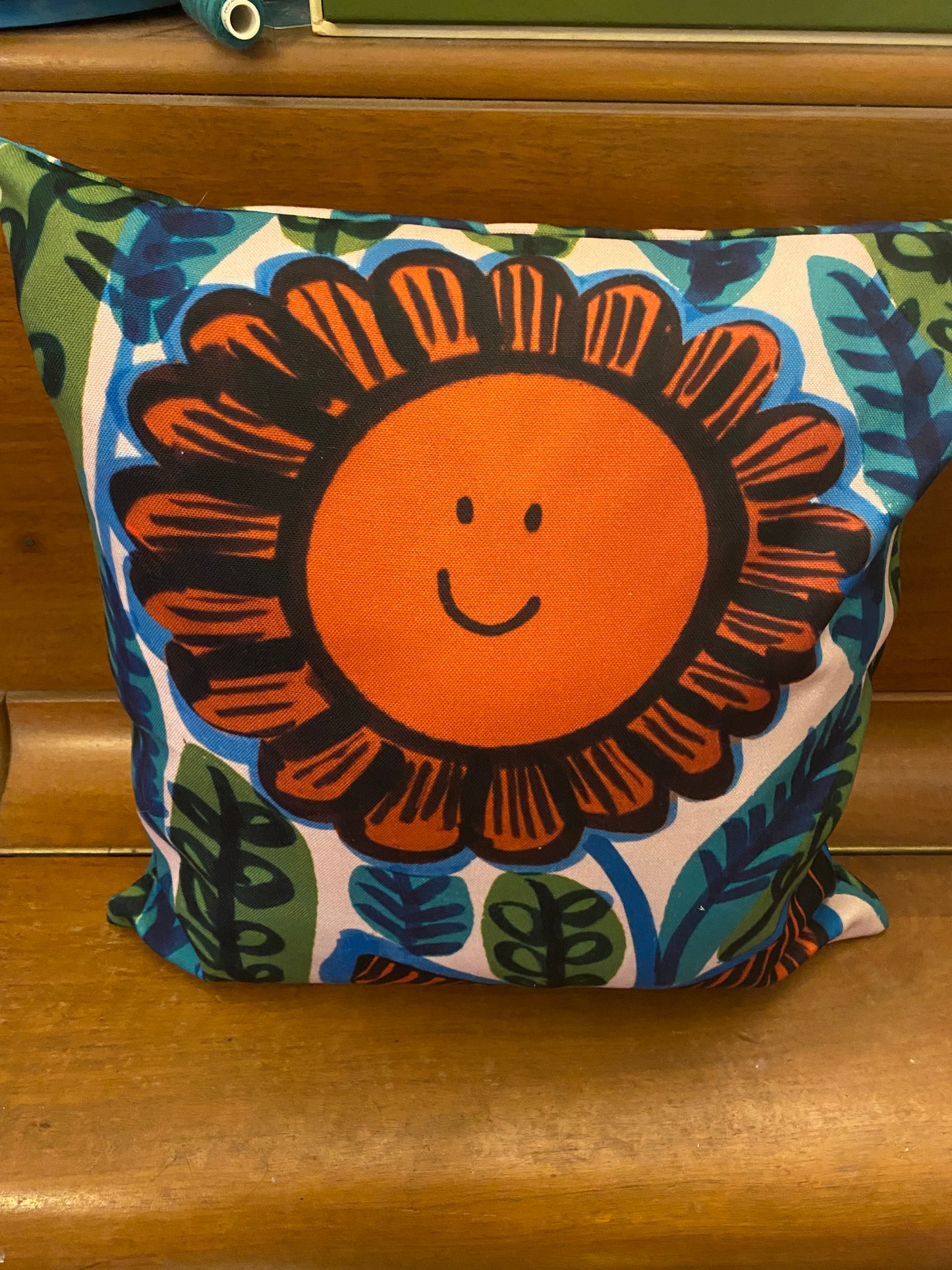 Happy Flower Cushion Green and Orange