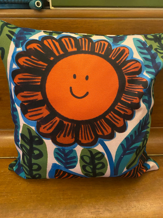 Happy Flower Cushion Green and Orange