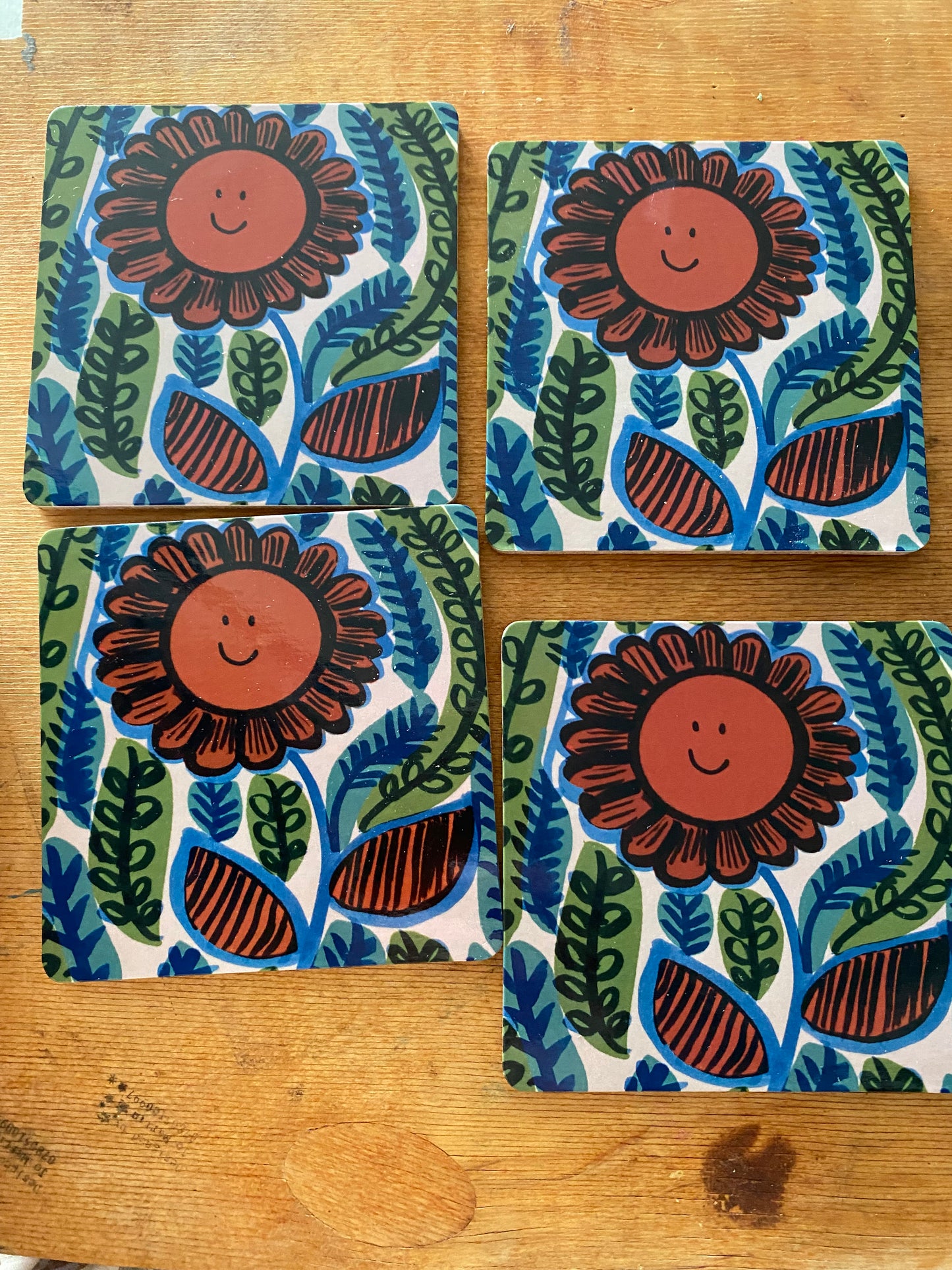 Happy Flower Coasters set of 4