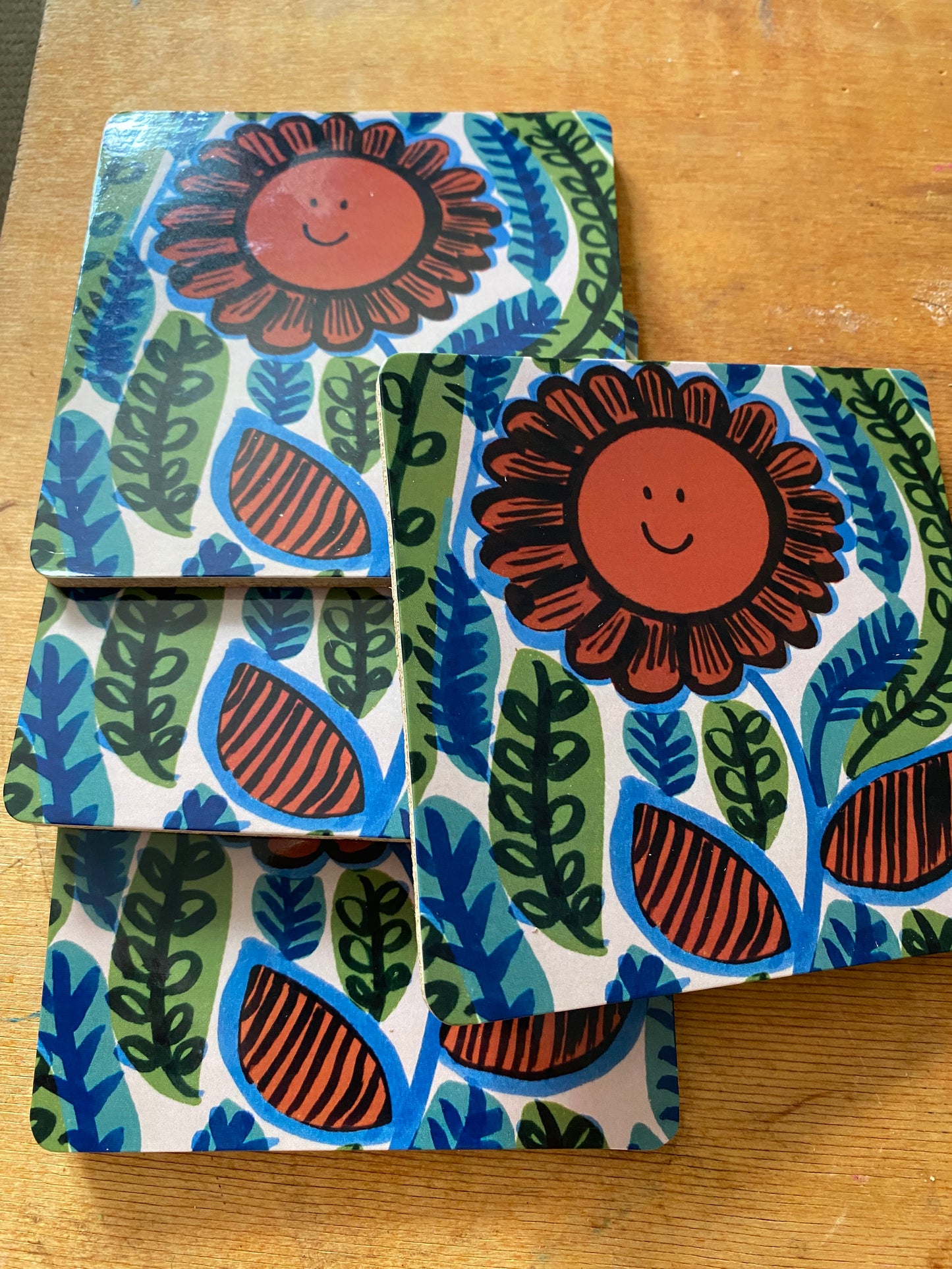 Happy Flower Coasters set of 4