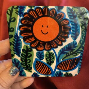Happy Flower Coaster Orange and Green
